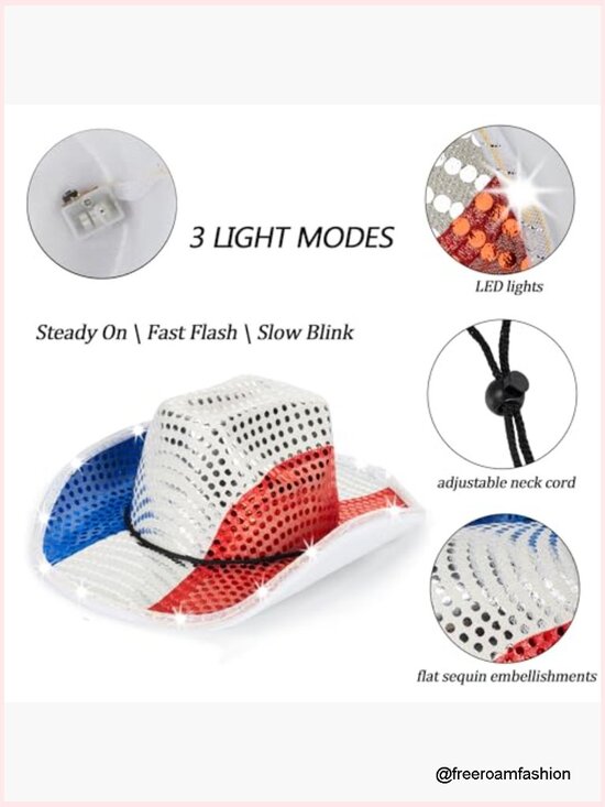 Sparkly Cowboy Hat with US Flag Design for Western Themed Parties main image 7